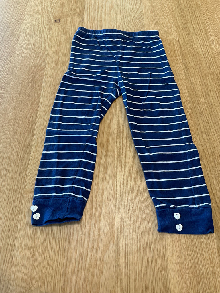 Legging bleu rayé blanc bouton petit coeur
