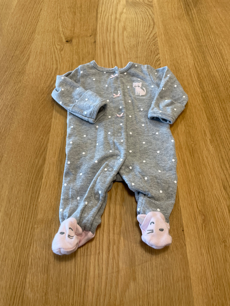 Pyjama gris à pois blancs avec motif chaton