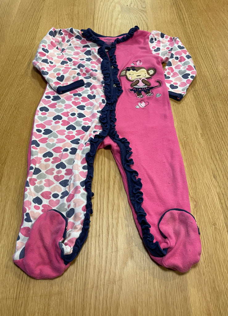 Pyjama rose avec singe, bouton pression